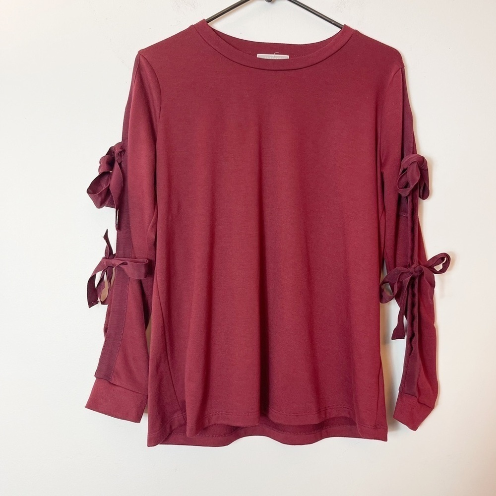 Pleione Anthropologie Red Tie Long Sleeves Crew Neck Shirt Size S